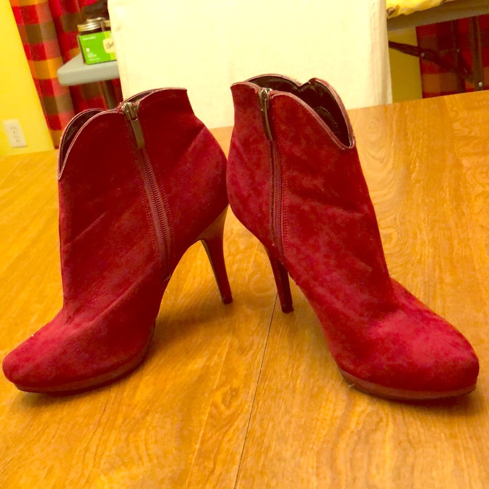 Red stiletto ankle boots